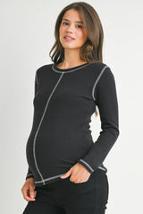 Reverse Stitching Long Sleeve Crewneck Maternity Top
