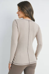 Reverse Stitching Long Sleeve Crewneck Maternity Top