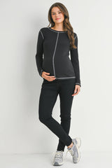 Reverse Stitching Long Sleeve Crewneck Maternity Top