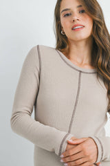 Reverse Stitching Long Sleeve Crewneck Maternity Top