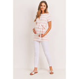 Striped Short Sleeve Maternity Belted Tunic Top