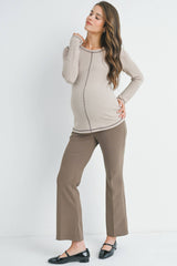 Reverse Stitching Long Sleeve Crewneck Maternity Top