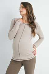 Reverse Stitching Long Sleeve Crewneck Maternity Top