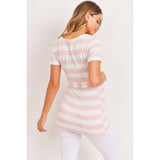 Striped Short Sleeve Maternity Belted Tunic Top