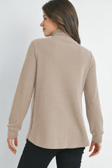 Quarter Zip Pull Over V Neck Maternity Knit Top - Taupe