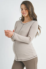 Reverse Stitching Long Sleeve Crewneck Maternity Top