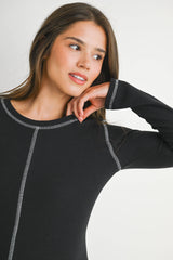 Reverse Stitching Long Sleeve Crewneck Maternity Top