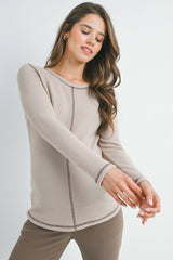 Reverse Stitching Long Sleeve Crewneck Maternity Top
