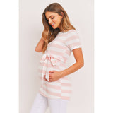 Striped Short Sleeve Maternity Belted Tunic Top
