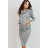 Cowl Neck Long Sleeve Maternity Sweater Dress - Heather Grey