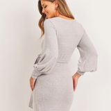 Cashmere-Like Sweater Knit Waist Belt Maternity Dress - Heather Grey
