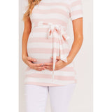 Striped Short Sleeve Maternity Belted Tunic Top