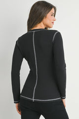 Reverse Stitching Long Sleeve Crewneck Maternity Top