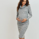 Cowl Neck Long Sleeve Maternity Sweater Dress - Heather Grey