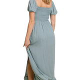 Swiss Dot Smocked Square Neck Maternity Maxi Dress